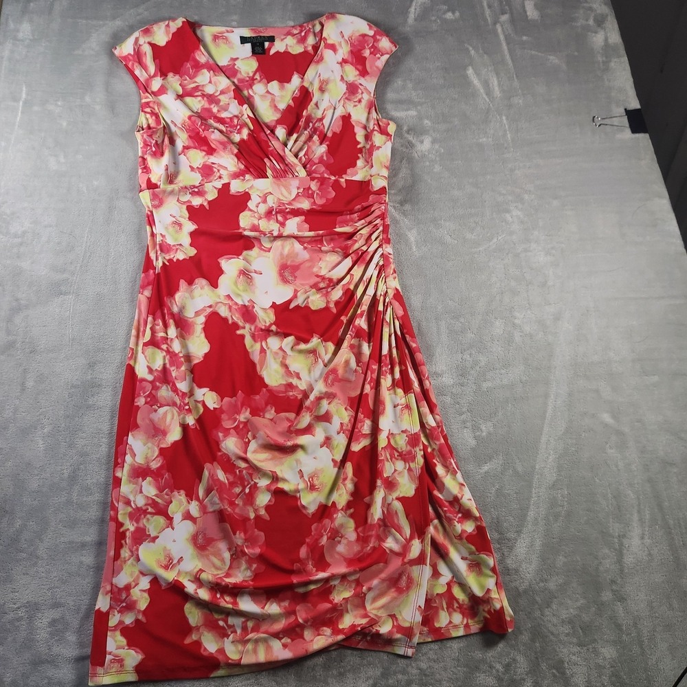 Lauren Ralph Lauren‎ Dress Floral Ruched Sleeveless Pink Yellow Size 10
